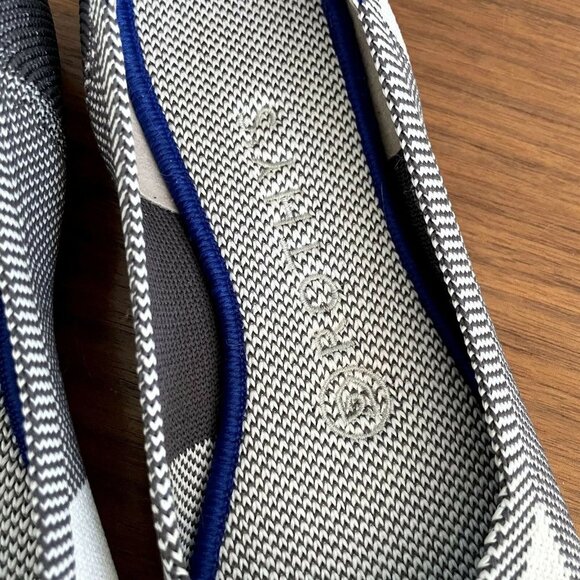 Rothy’s The Flat Round Cap Toe Plaid Black White Colorblock Retired Pattern - Picture 7 of 9